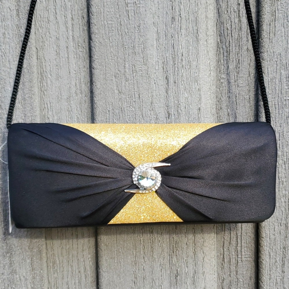 NEW Black & Gold Formal Evening Clutch with Crystal